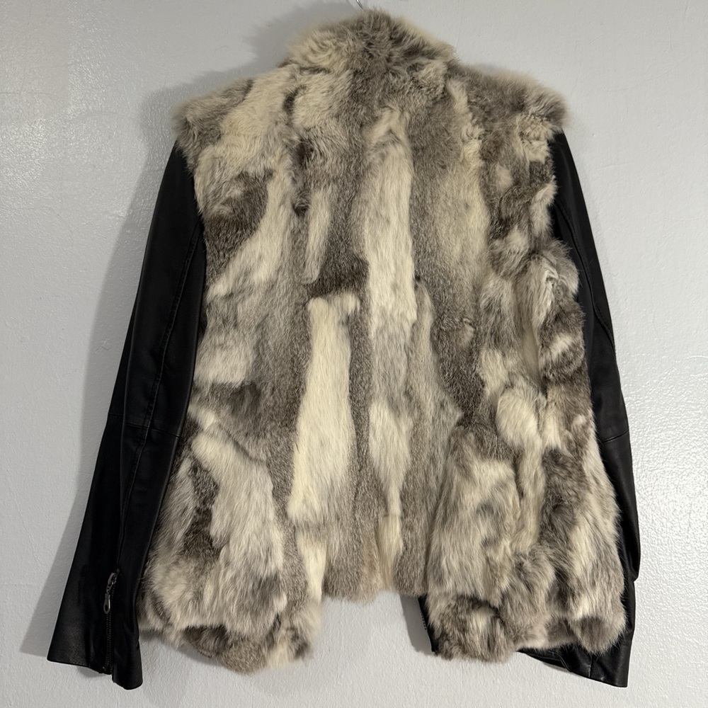 Women's Rabbit Fur and Leather Jacket - Picture 2 of 4